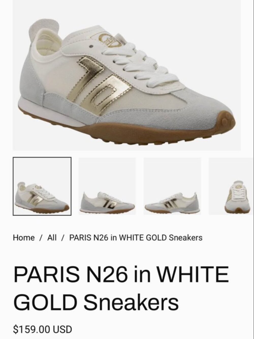 BACK70 ** PARIS N26 in WHITE GOLD Sneakers ** Size 37